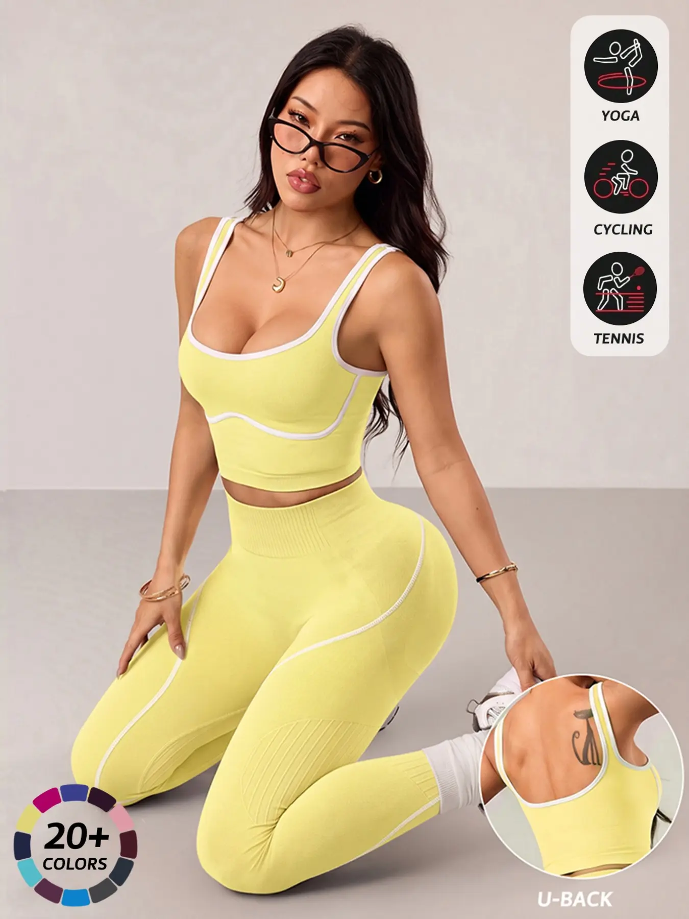 Women's 2 Piece Sportswear Set, Sports Vest and Tight Pants, Fitness and Daily Exercise, High Waist Tummy Control, Fashion Gym Clothes, Yoga Active Wear