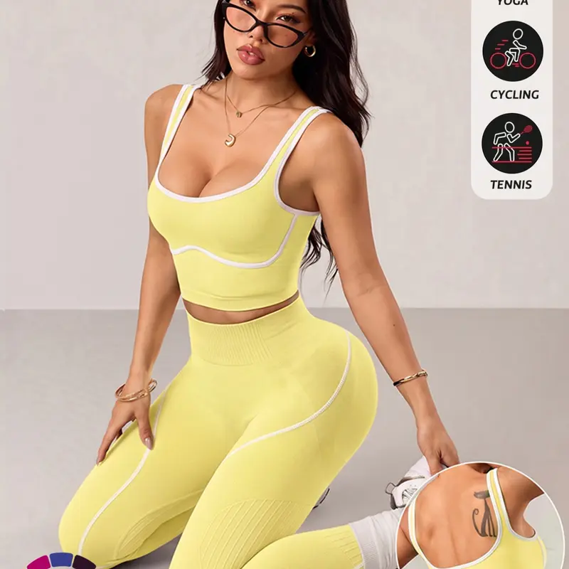 Women's 2 Piece Sportswear Set, Sports Vest and Tight Pants, Fitness and Daily Exercise, High Waist Tummy Control, Fashion Gym Clothes, Yoga Fitness Clothing
