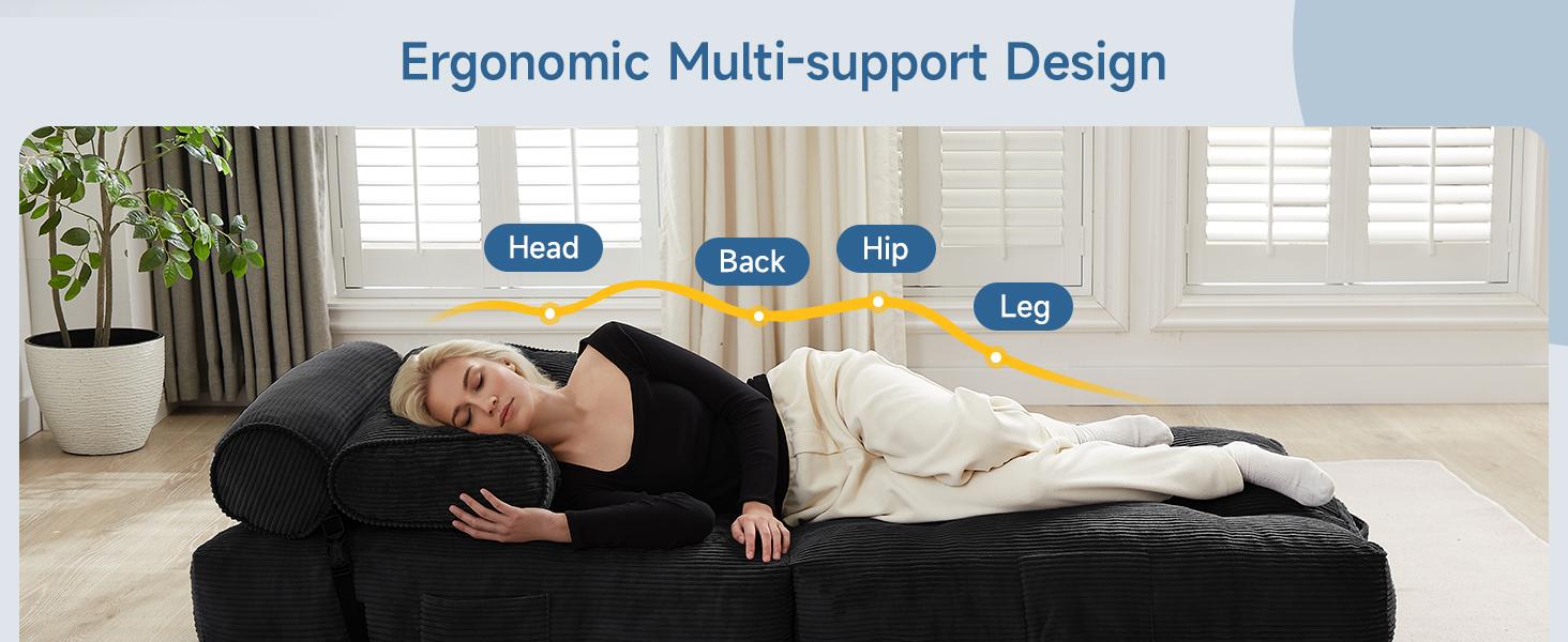 【SPOTLIGHT DAY】ONBRILL Folding Couch Sofa Bed, Convertible Sleeper Chair, Corduroy Portable 4 in 1 Fold Out Chair to Floor Lounger, Couches for Living Room, Single