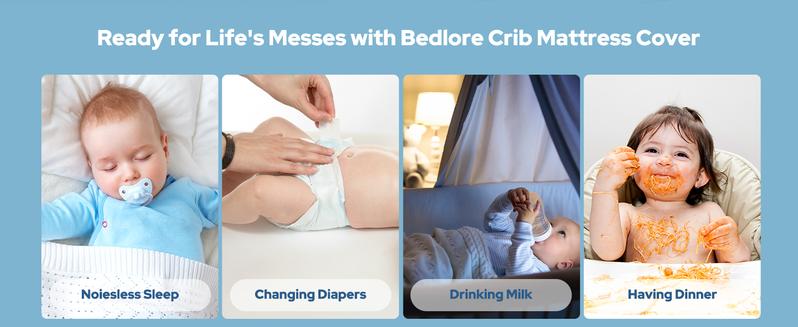 【BEDLORE】Waterproof Crib Mattress Protector 2-Pack, Soft & Breathable Crib Mattress Pad, Noiseless & Machine Washable Toddler Mattress Cover for Standard Baby Crib (52" x 28")