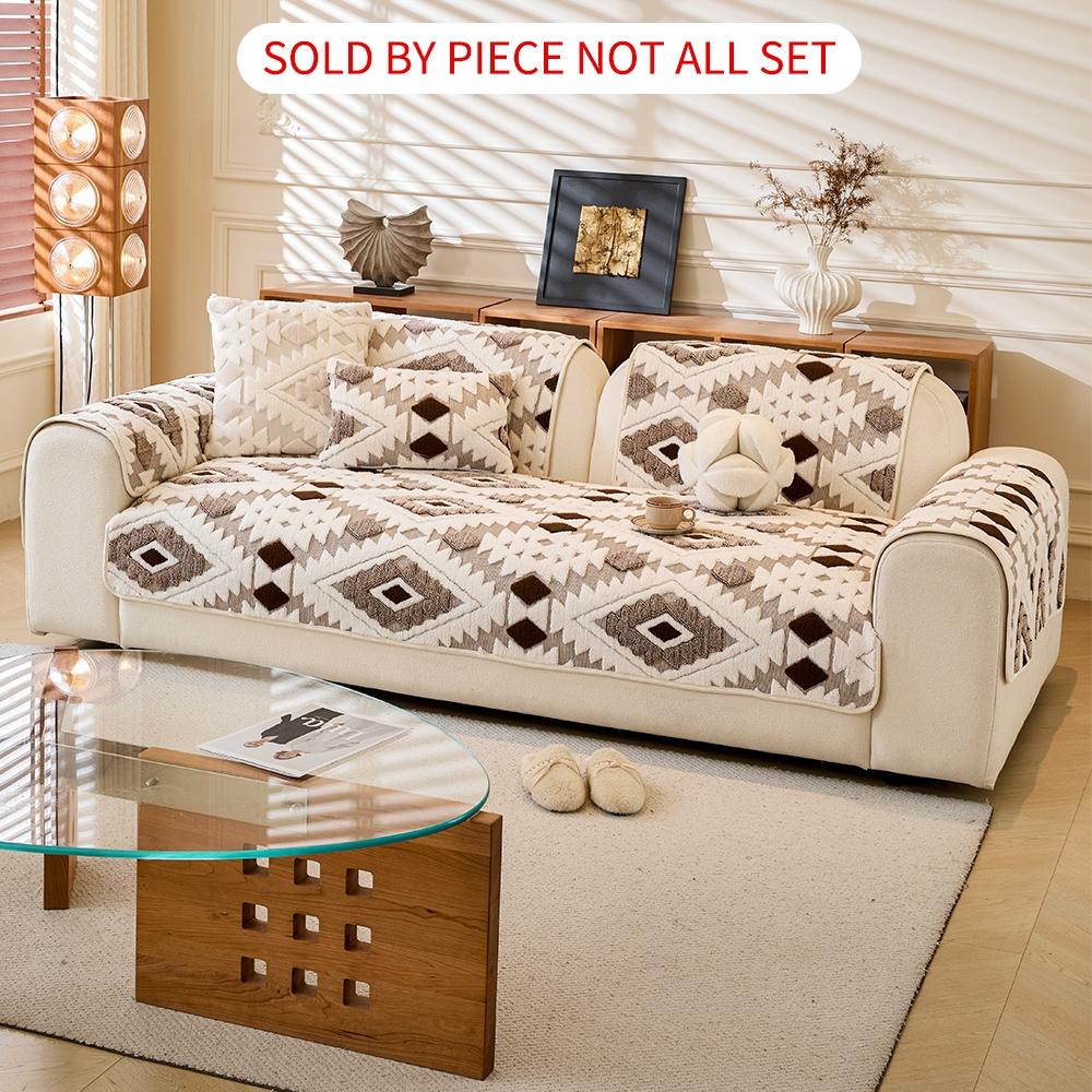 Plush Anti-Slip Dustproof Cat Scratch Sofa Cushion Cover, Reusable All-Purpose Winter Mat, Warm Plaid Design, Sofa Couch Protector, Sofa Couch Covers, Home Decor, Sofa Slipcover, Washable Sofa Slipcover