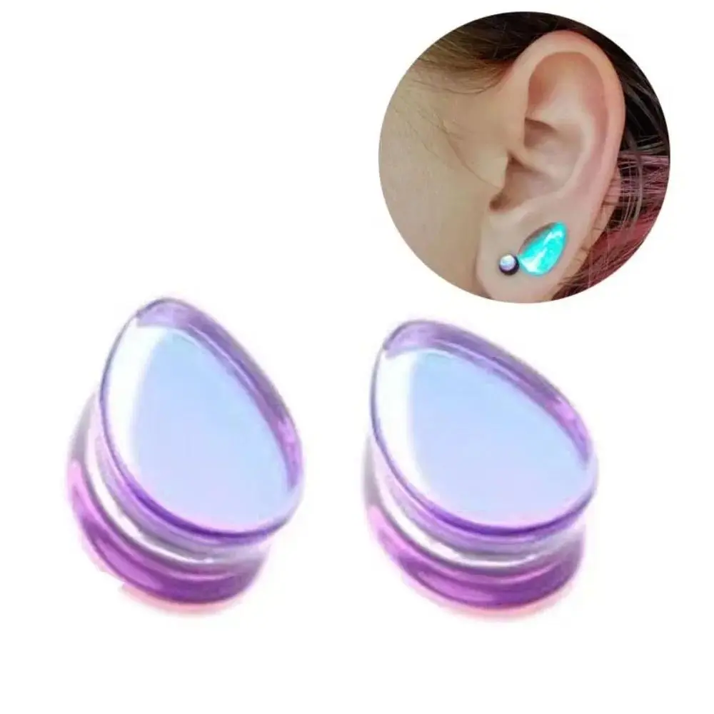 1 Pair Teardrop Ear Plugs Purple Glass Plugs Expander Ear Stretchers Plugs and TunnelsPiercing Jewelry 2g-1"