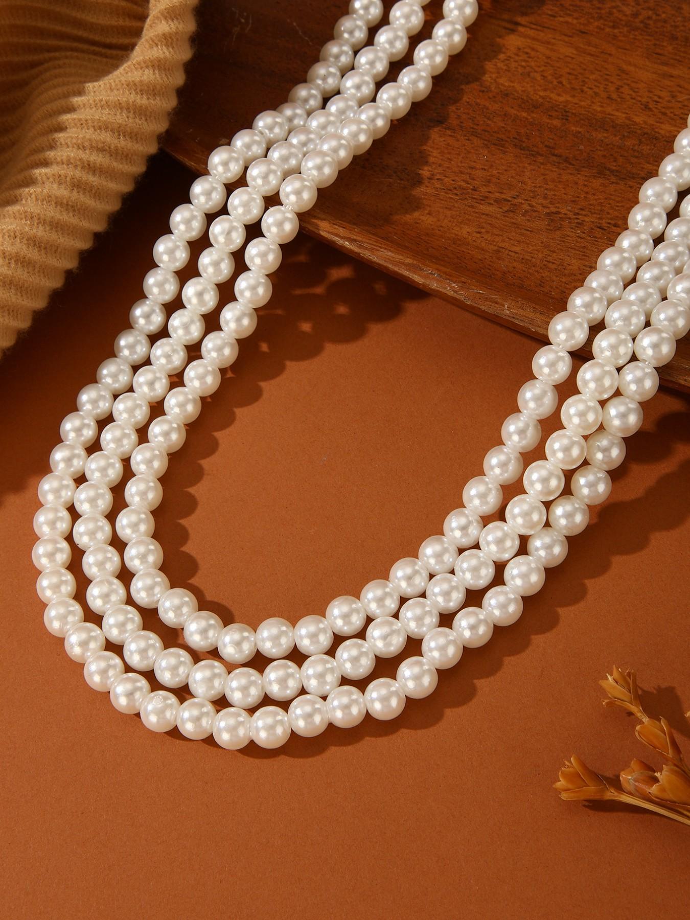 Elegant Vintage Adjustable Multi-Layer Pearl Necklace, Long Beaded Costume Jewelry for Women, Perfect for Weddings and Daily Wear