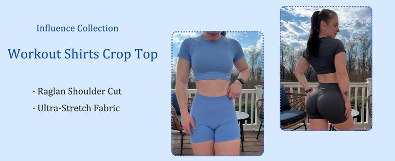 AUROLA Influence Crop Top Workout Shirts for Women, Ultra-Soft Seamless Gym T Shirts Short Sleeve Running Workout Tops