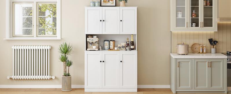 【Valentine's Day gift】ONBRILL 71" Tall Kitchen Pantry Storage Cabinet with Microwave Stand & Door Shelf, Freestanding Kitchen Hutch with 6 Doors and Adjustable Shelves, Modern Food Pantry for Kitchen, Dining Room