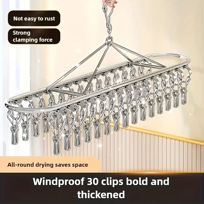 1 multi-functional drying rack, 30 clips, a great tool for drying socks, balcony drying rack, space-saving design, suitable for apartments and patios, suitable for placing socks, towels and clothes, sturdy and durable, practical, Multifunctional Hanger