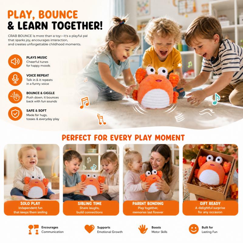 Talking Crab Toy, Repeats Voice, Dancing Musical Crawling Toy for Babies Kids Gift Interactive Sight Word Flash Cards outdoorfun