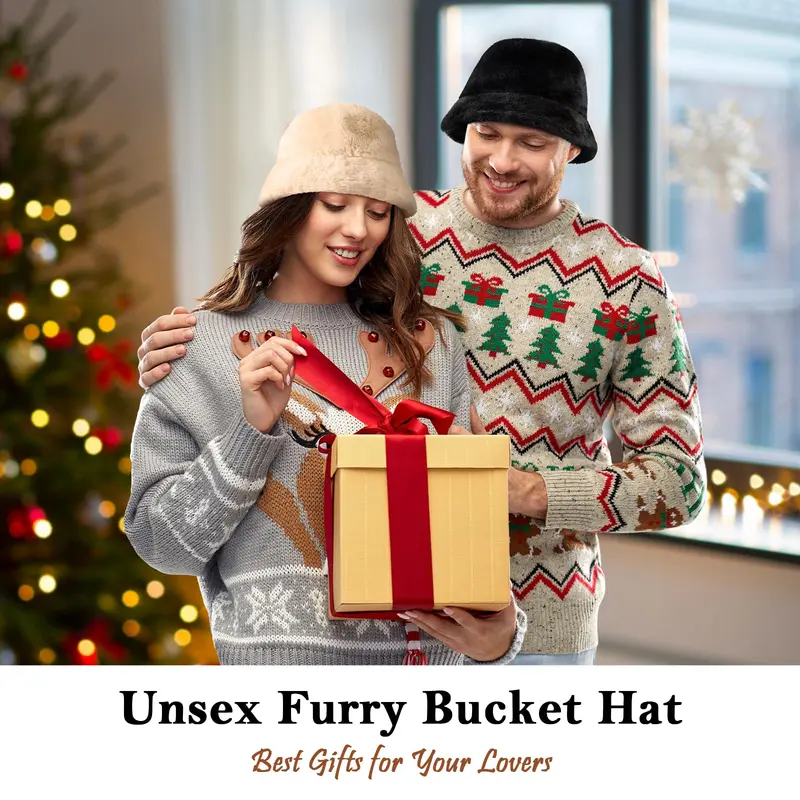 Faux Fur Bucket Hat for Women - Warm Fluffy Hat with Fuzzy  display picture 1