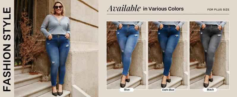 Hanna Nikole Women's Plus Size Jeans Skinny High Waisted Ripped Stretchy Denim Pants with Tummy Control & Pockets for All Seasons Casual Wear Trouser Hanna Nikole Women's Plus Size Jeans Skinny High Waisted Ripped Stretchy Denim Pants with Tummy Control & Pockets for All Seasons Casual Wear Trouser
