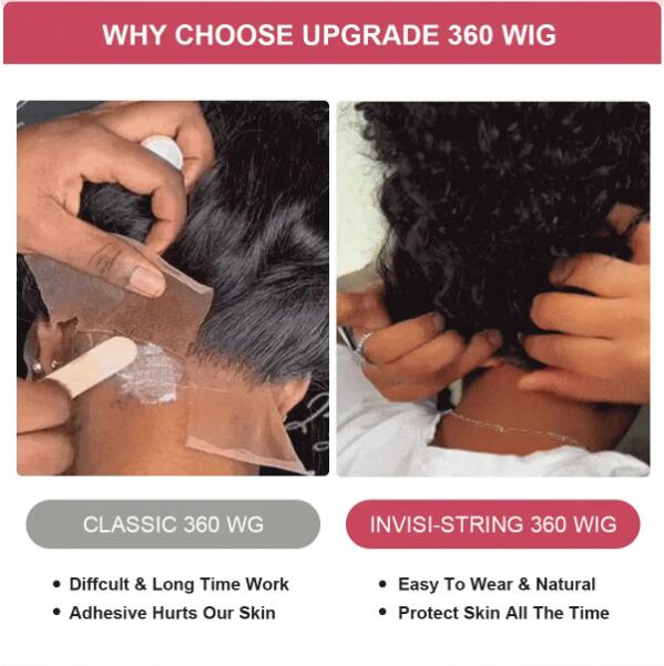 Super Breathable & Easy Install 360 Wig with Drawstring Body Wave Invisi Strap Snug Fit Transparent Lace Frontal 150% Density Bleached Knots Transparent Lace Wig With Drawstring 100% Human Hair Wig