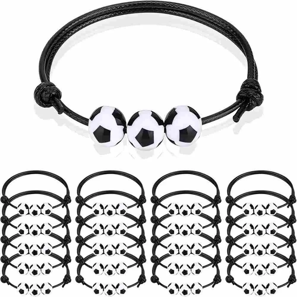 10 Piece Sports Party Gift Bracelets, Adjustable Motivational Wristbands, Football Basketball Baseball Volleyball Beaded Bracelets