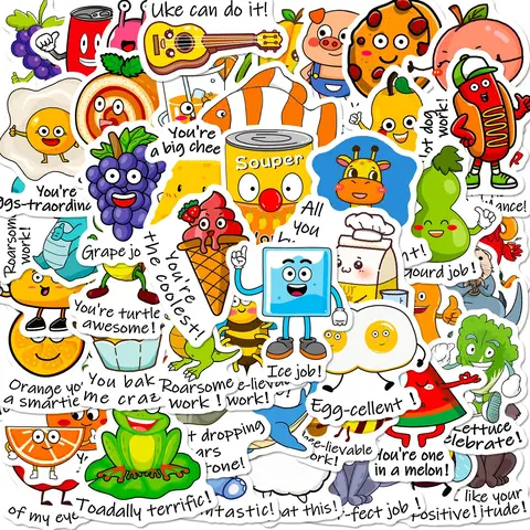 Fun Text Fruit Graffiti Stickers, Funny Stickers, 50pcs Sticker Set, Educational Early Learning Jokes, Durable Adhesive Sticker Packs, Personalized Decorations for Guitars, Notebooks, Luggage, Computers, Motorcycles, Decal Sticker, Adhesive Decals
