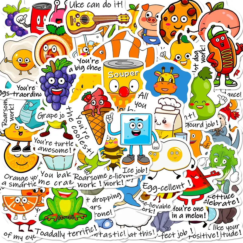 Fun Text Fruit Graffiti Stickers, Funny Stickers, 50pcs Sticker Set, Educational Early Learning Jokes, Durable Adhesive Sticker Packs, Personalized Decorations for Guitars, Notebooks, Luggage, Computers, Motorcycles, Decal Sticker, Adhesive Decals