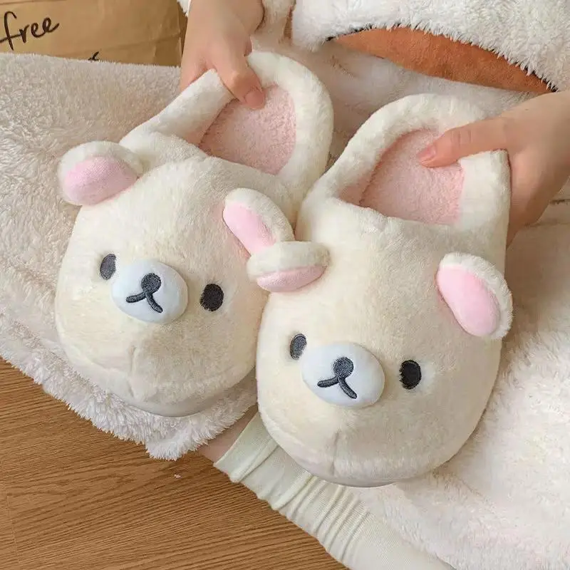 Cute Rilakkuma Unisex Cotton Slippers Warm Indoor Outdoor Anti-Slip Home Shoes Cute Design Winter Wearable for Men And Women