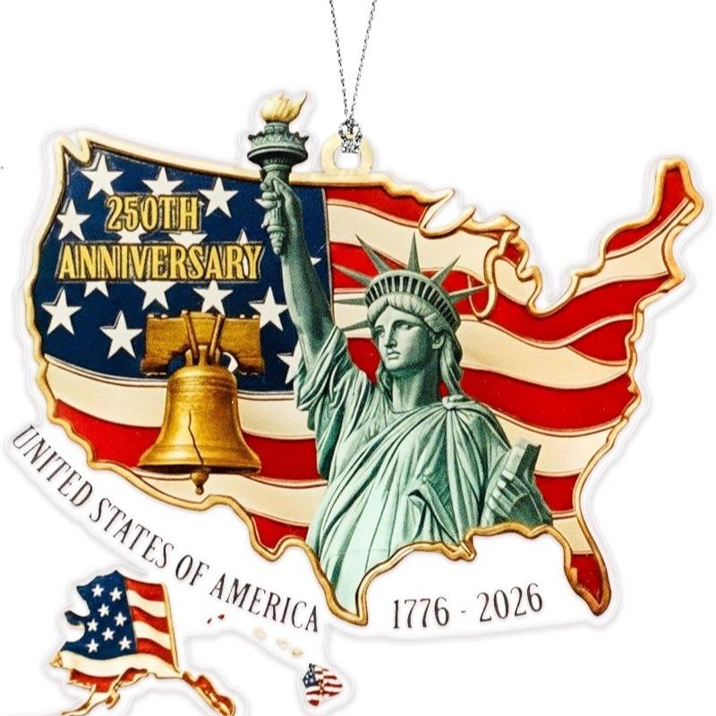 United States 250th Anniversary Ornament, 2D Acrylic Usa Hanging, Patriotic American Flag Decor, Gift for Us Citizens, Collector's Item