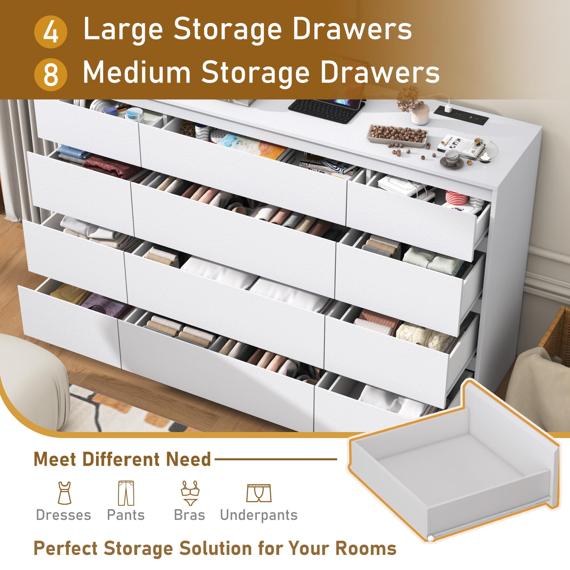 Dresser for Bedroom, Modern Dresser with Drawers, Large Wood Chest of Drawer Handle Free, Long Dresser for Bedroom, Living Room, Entryway, Hallway, White/Black