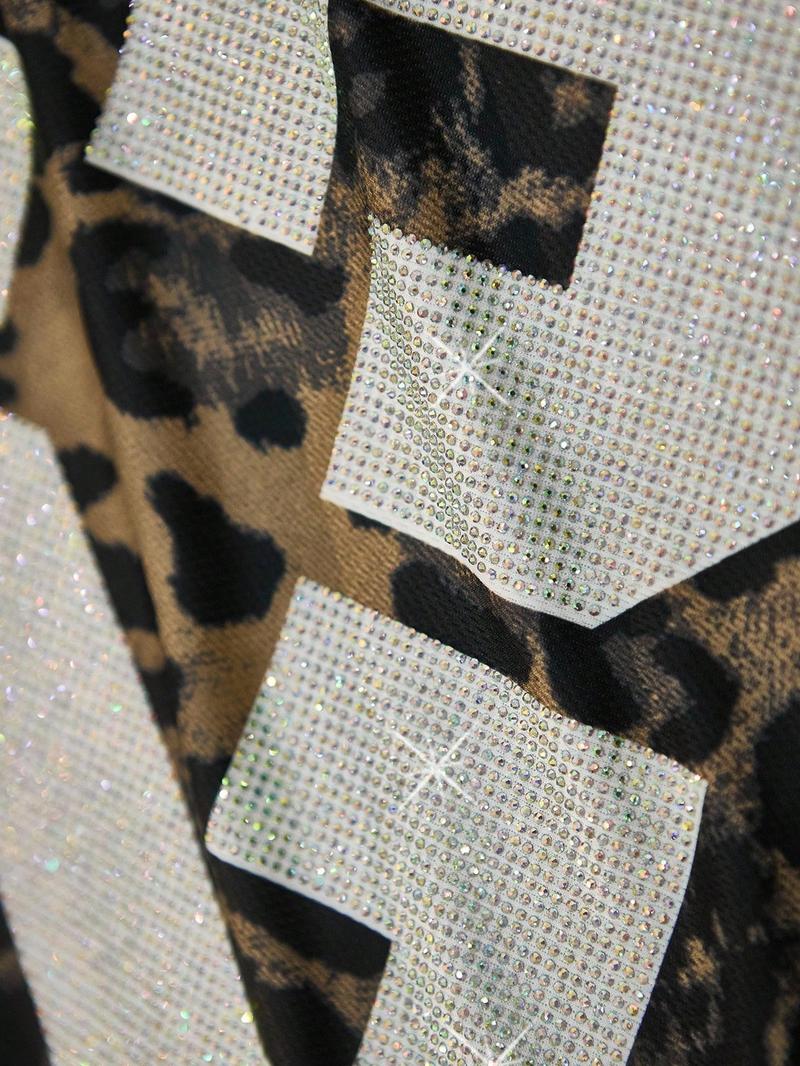 Men's Rhinestone-Embellished Leopard Print Football Jersey, Vintage Bling Style With 23 & VICTORY Logo, For Game Day And Street Fashion Men's Rhinestone-Embellished Leopard Print Football Jersey, Vintage Bling Style With 23 & VICTORY Logo, For Game Day And Street Fashion