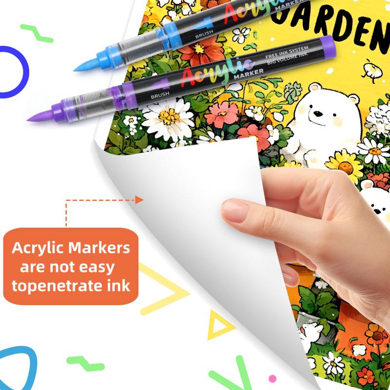 Acrylic Paint Markers Set, With Foldable Triangle Storage,Acrylic Paint Pens Brush Tip for Rock Painting, Wood, Glass, Stone, Canvas, Ceramic, Fabric,DIY Craft,Art Supplies for Adults,Art Mrkers