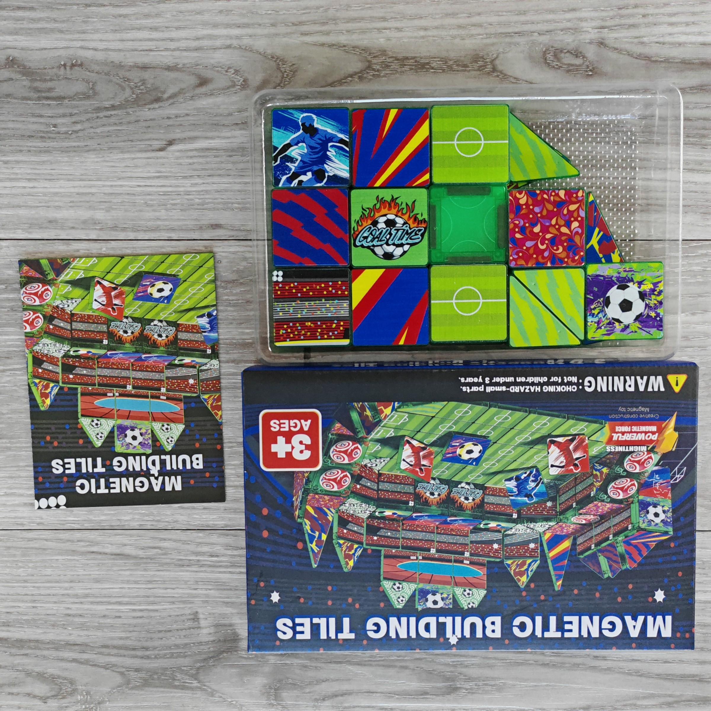Magnetic Tiles Set 52/60 Mini Pcs | Soccer Theme, Strong Grip, Impact/Crack Resistant, Light-Through | Field: Logic, Spatial, Hand-Eye, Teamwork | Eco ABS Rounded, Choking-Safe | Birthday Gift Ages 3-6 Boys Girls