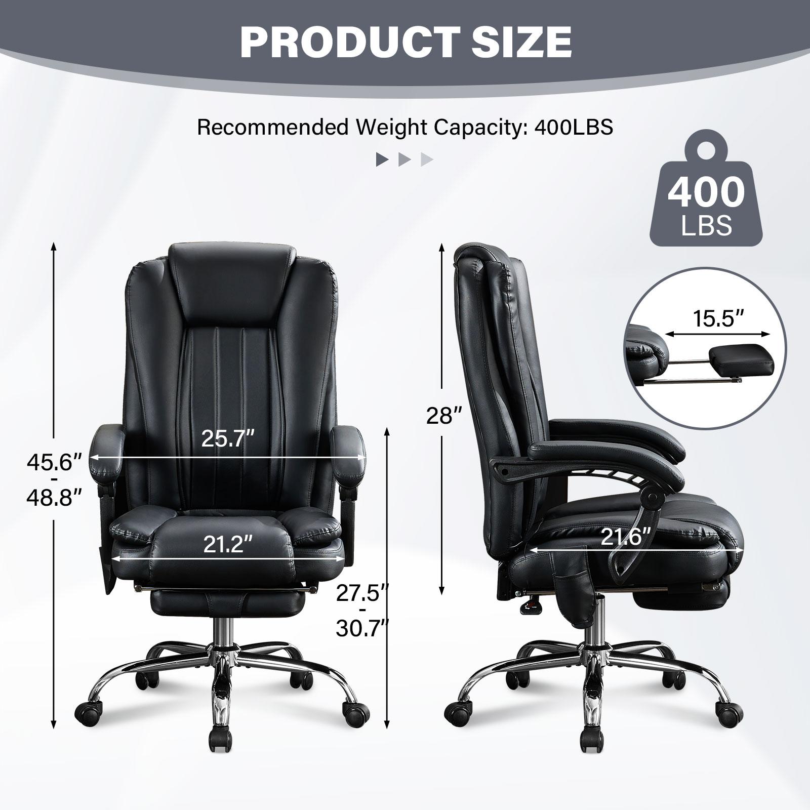 Executive Massage Chair with Heat: 6-Vibration Points, Retractable Footrest, Padded Armrests & Swivel Wheels