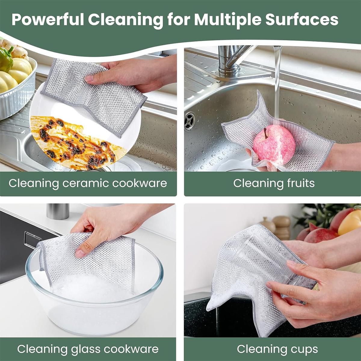 12 Pack Stainless Steel Scrubber, Non-Scratch Heavy-Duty Dish Cleaning Cloth, Reusable Metallic Fiber Scrubber for Kitchen, Dishwasher Safe, Multi-Use Cleaning Rags Towel