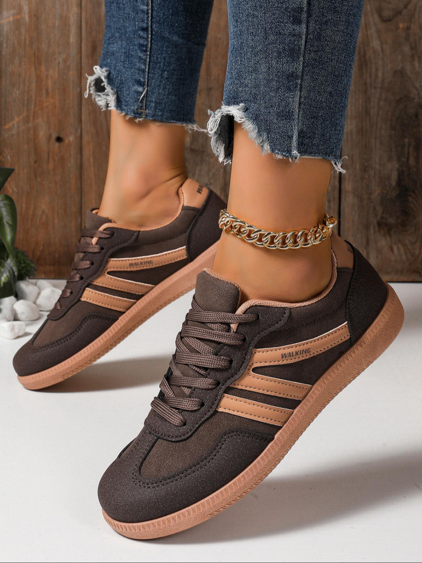 Lucky Step Women's Fashion Sports Shoes, Sporty Running Shoes, Vintage Classic Casual Lace-Up, PU Leather Patchwork, All-Season Tennis Running Walking Shoes, Running Sports Footwear