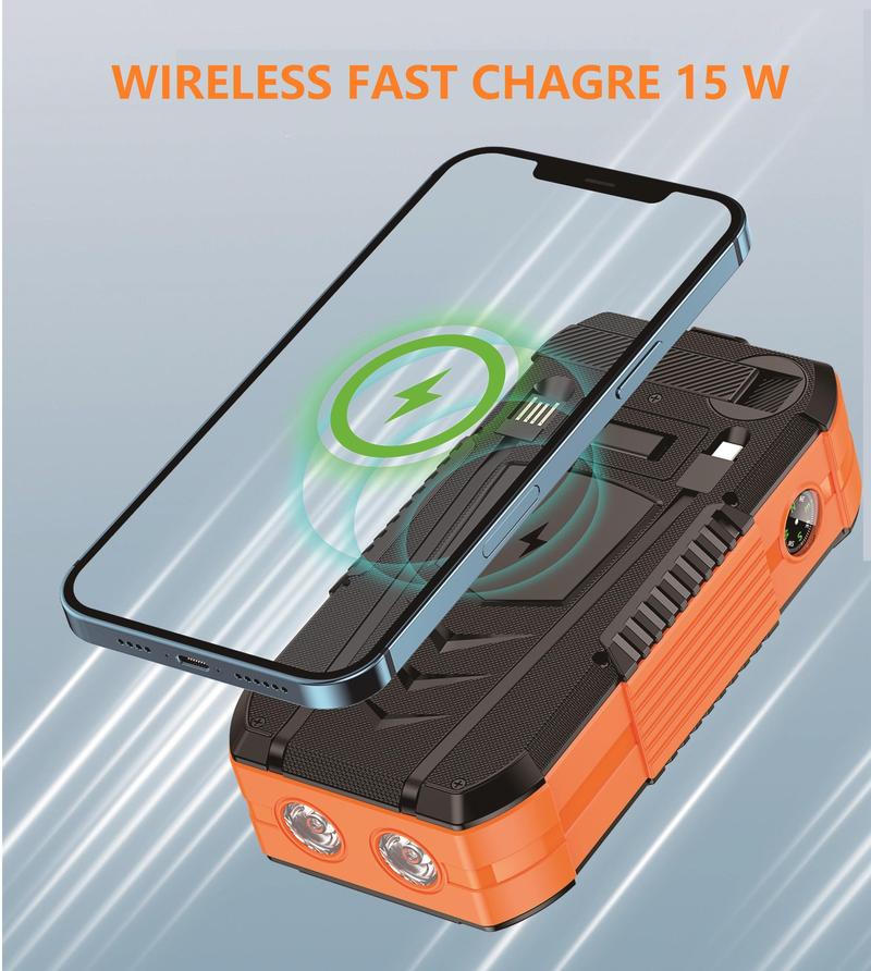 Bdjsad Solar Charage Power Bank 65800 mAh Wireless Fast Charge Hand Crank ultralarge capacit for All Mobile Devices,Intelligent Charging Made With Compass,Flashlights,LED lights,Large Capacity Outdoor Cam Magnetic Portable cellphone Accessories Smartphone
