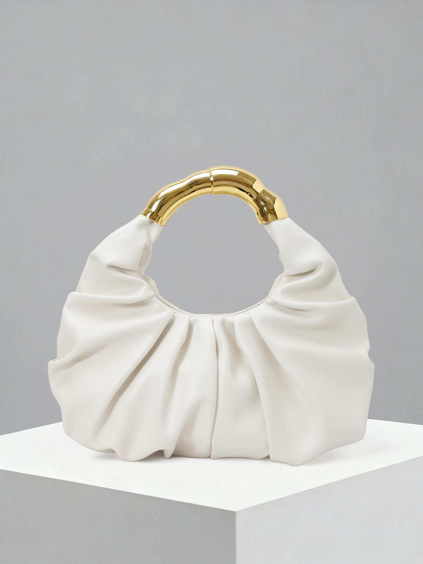 High end light luxury pleated cloud handbag, bamboo ring handle, practical texture, fashionable and versatile handbag, solid color and high quality, versatile item for dating, dinner, commuting and other occasions