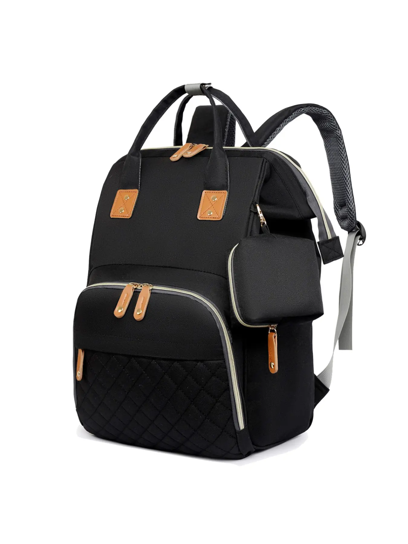 Large Capacity Mom Backpack, Stylish Lightweight Design, Front Independent Bottle Holder, Multiple Compartments, Adjustable Straps, Handheld & Shoulder Use, Multifunctional Diaper Backpack