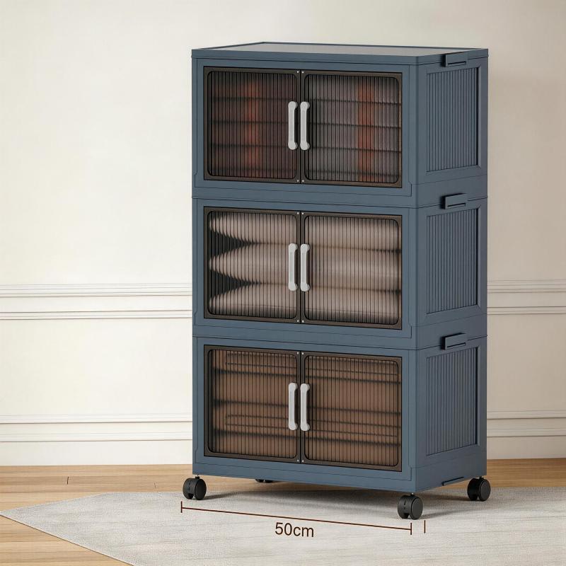 Folding 5 Tier Plastic Storage Bins with Wheels - Stackable Collapsible Storage Containers & Organizers for Daily Use
