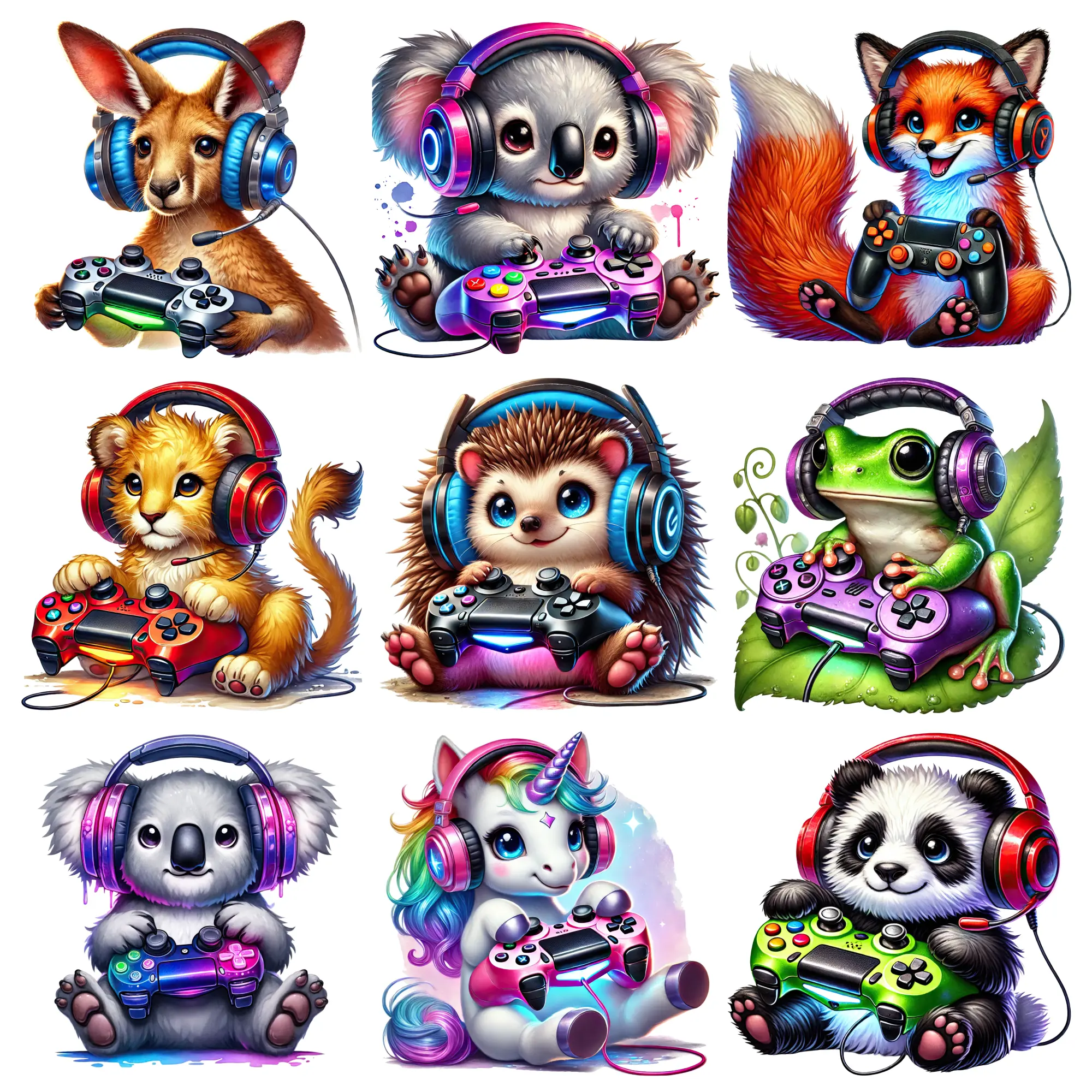 9 Pcs Gaming Animals Iron on Transfers Transfers Sticker On Clothes Easy to heat press decals DTF Transfers Ready Iron On Transfer Patches casual style. for clothing, T-shirts, jeans, backpacks, hats, pillows.
