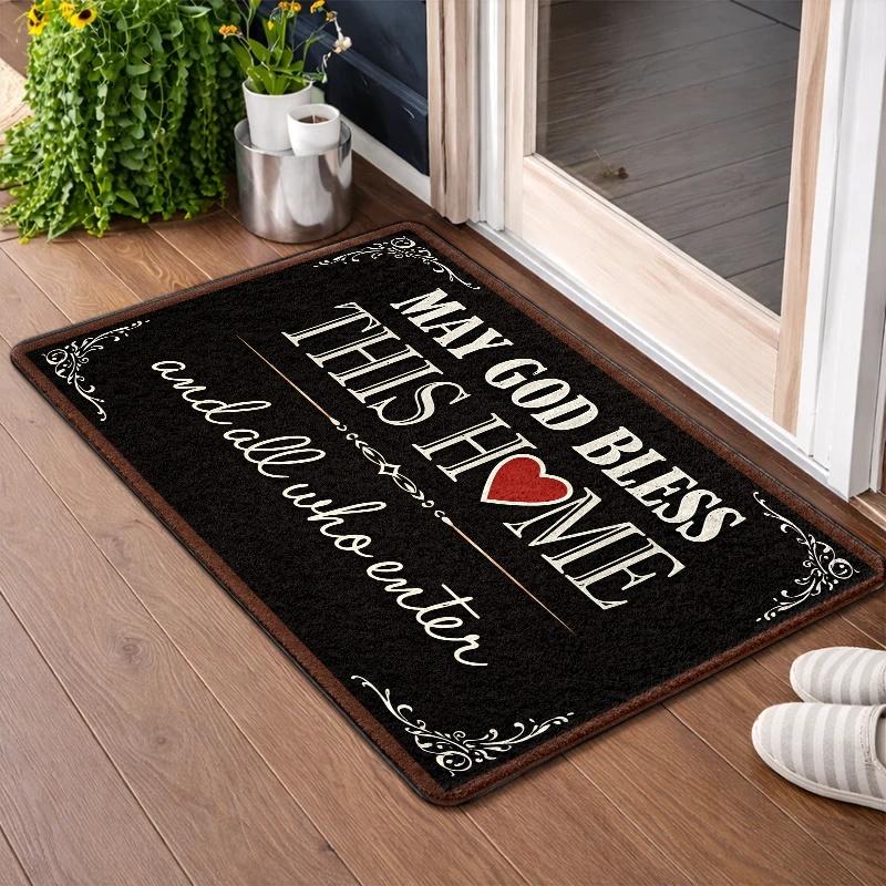 God Bless This Home Christian Inspirational Doormat Flannel Surface Non Slip Rubber Backing Durable Machine Washable Multipurpose Floor Mat Ideal For Indoor Living Room Bedroom Office Bathroom Balcony Corridor Outdoor Porch Home Decor Non-Slip Treads