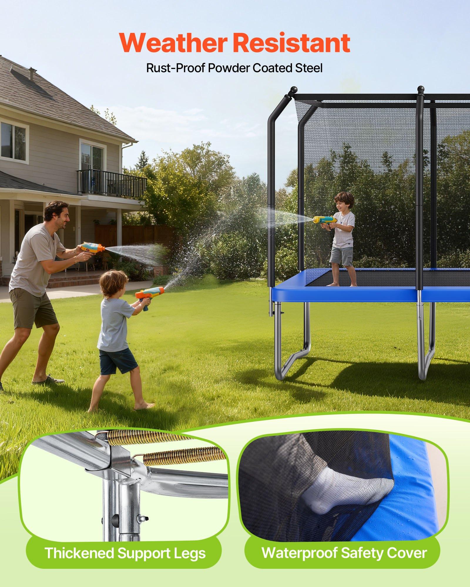 VEVOR Outdoor Trampoline, 8 x 14FT Rectangle Trampoline, ASTM Approved  Recreational Trampolines with Enclosure Net, Max 265 lbs Weight Capacity, Anti-Rust Rectangular Trampolines for Kids & Adults