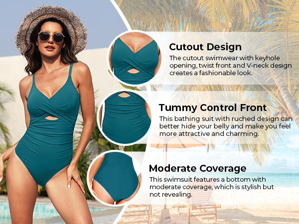 Tempt Me Women One Piece Swimsuit Tummy Control Bathing Suits Cutout V Neck Twist Front Swimwear