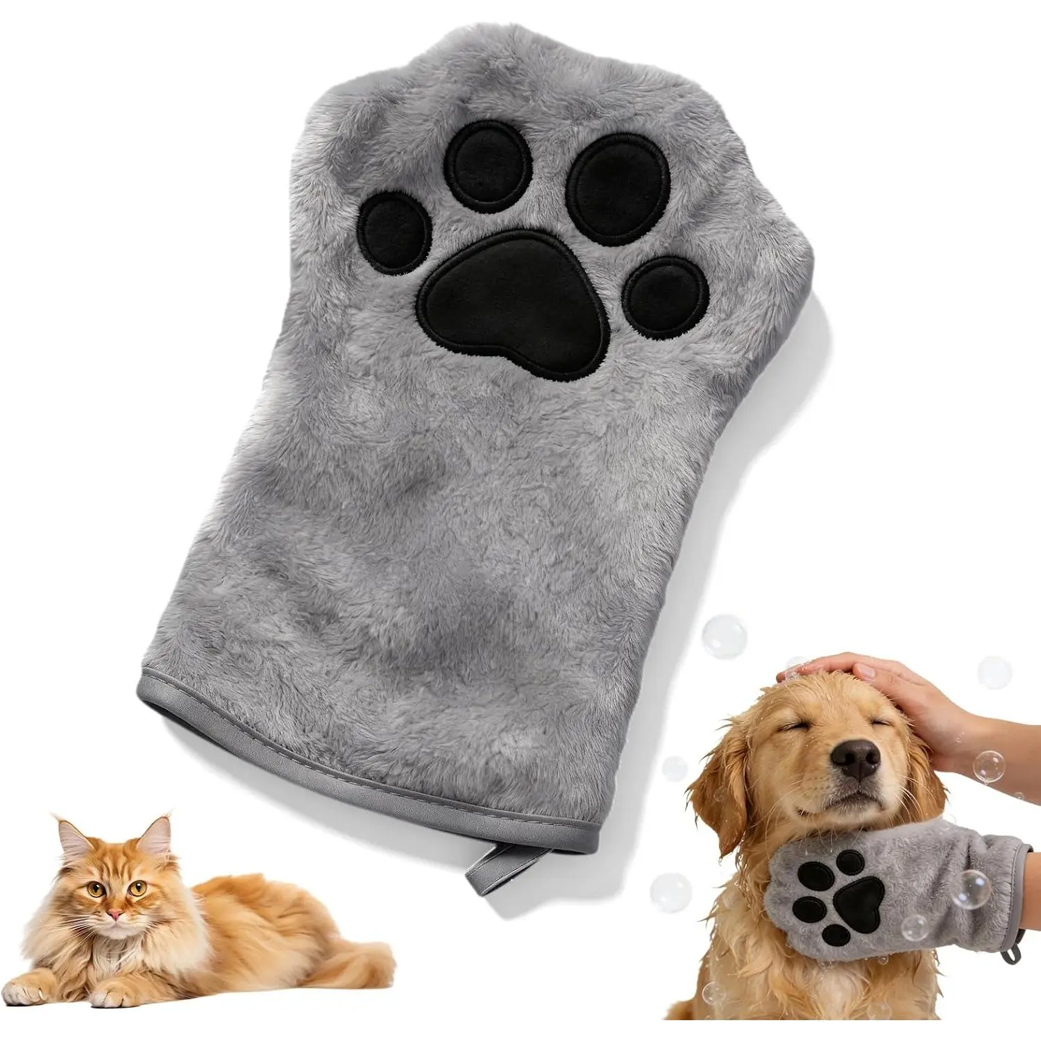 Paw Bathing Towel for Cats Puppy,  Absorbent Quick-Dry   Towel, Soft Bath Mitt for Dirt Odor Removal, Daily Care and Travel, for Dogs & Cats (Grey)
