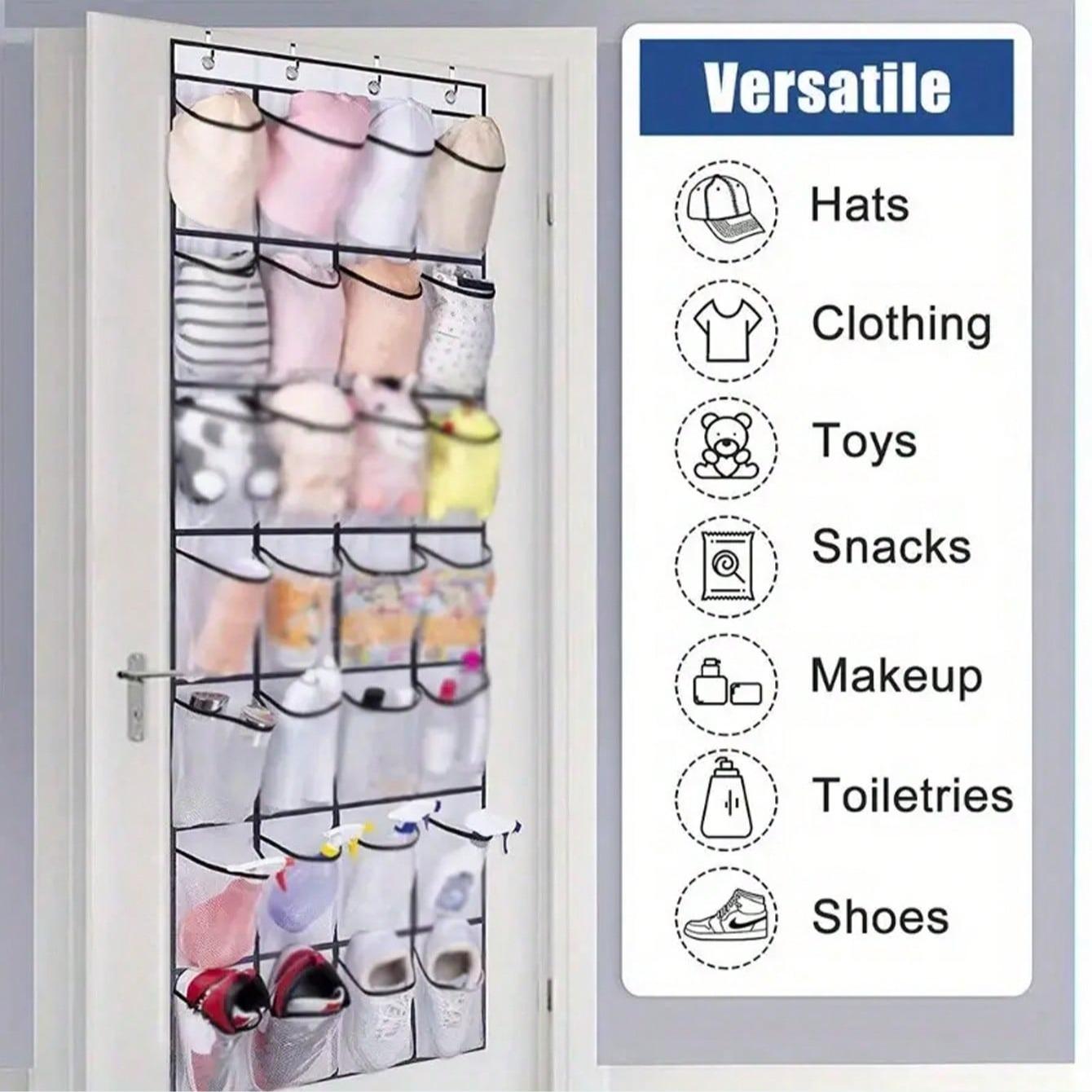 Wall-Mounted Shoe Rack Organizer, 14/24 Grid Storage Shelf with Mesh Pockets, Transparent Hanging Door Box, Home Organization Essentials