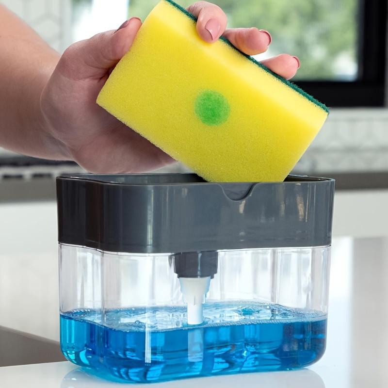 Automatic Kitchen Cleaning Soap Dispenser, Easy Liquid Refill, 4-Season Dish Brush Holder, Transparent Design, Phthalate-Free Plastic