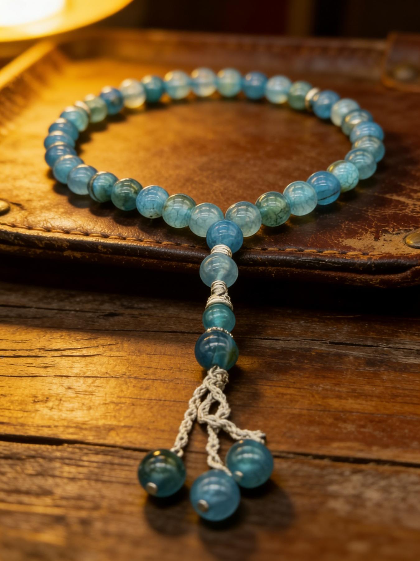 Blue Dragon Pattern Agate Bead Bracelet, Vintage Tibetan Buddhist Jewelry, Lucky Charm Accessory, Perfect Gift for Couples and Friends