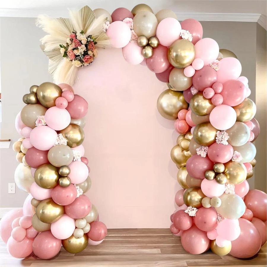 117Pcs Pink Gold Sand White Latex Balloon Set Suitable for Birthday Parties, Weddings, Valentine's Day Party Decoration
