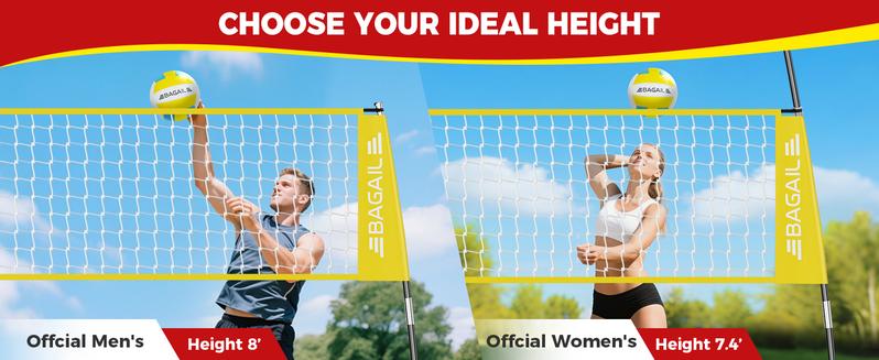 【Holiday Haul】BAGAIL Volleyball Net, 12ft/20ft Portable Volleyball Net for Backyard - Adjustable Height, Heavy-Duty Frame, Freestanding Design - Portable Outdoor/Indoor Volleyball Set with Carry Bag family sport
