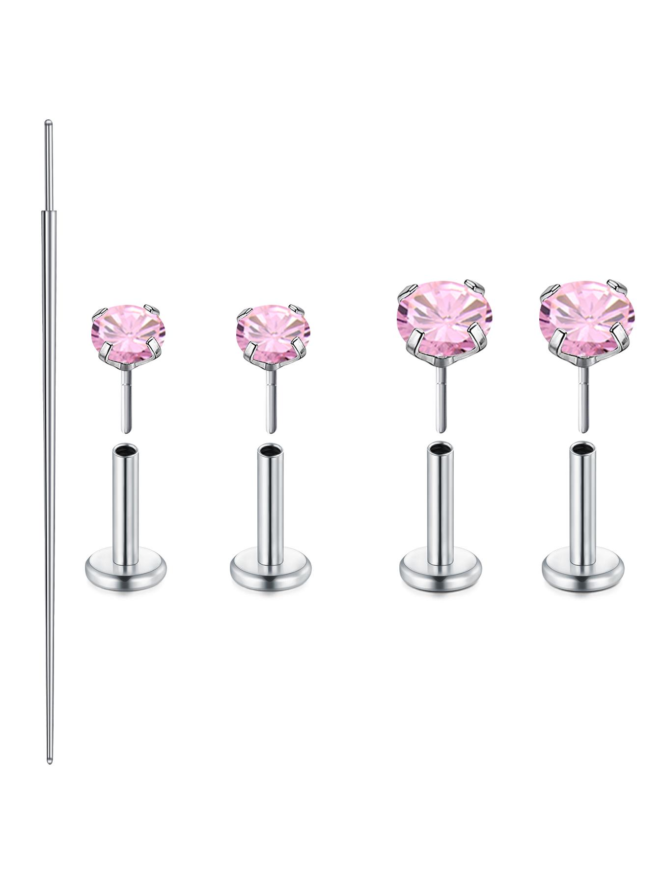 Titanium Earrings Flat Back Implant Grade Titanium Nose Stud Threadless Flat Back Earring Stud 20g 18g 16g Hypoallergenic Silver Cartilage Earrings for Women Surgical Steel Forward Helix Conch Tragus Piercing Jewelry Lip Labret Jewelry Push in