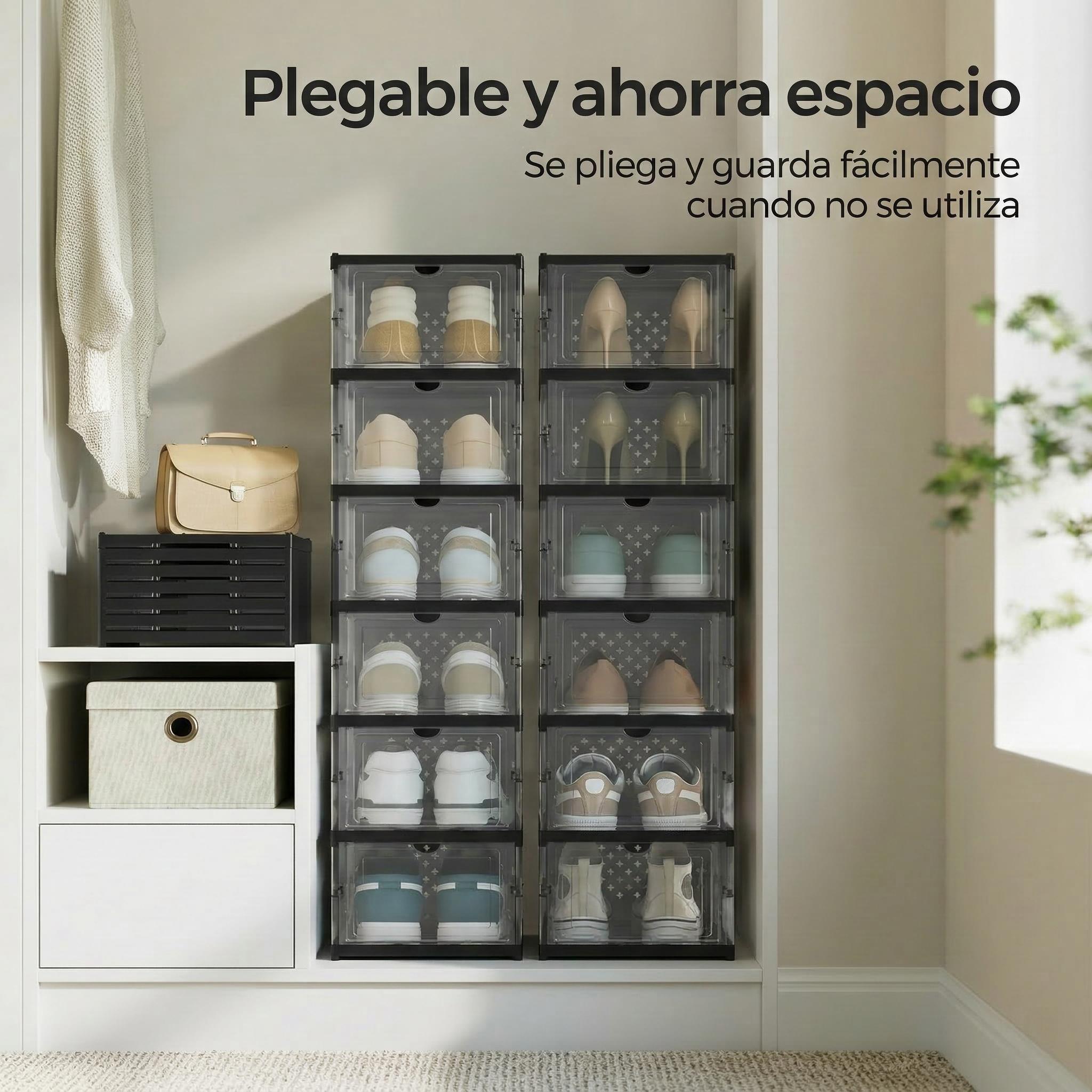 6-Tier Drop Front Shoe Storage Box with Clear Door, Stackable Shoe Organizer for Closet & Entryway