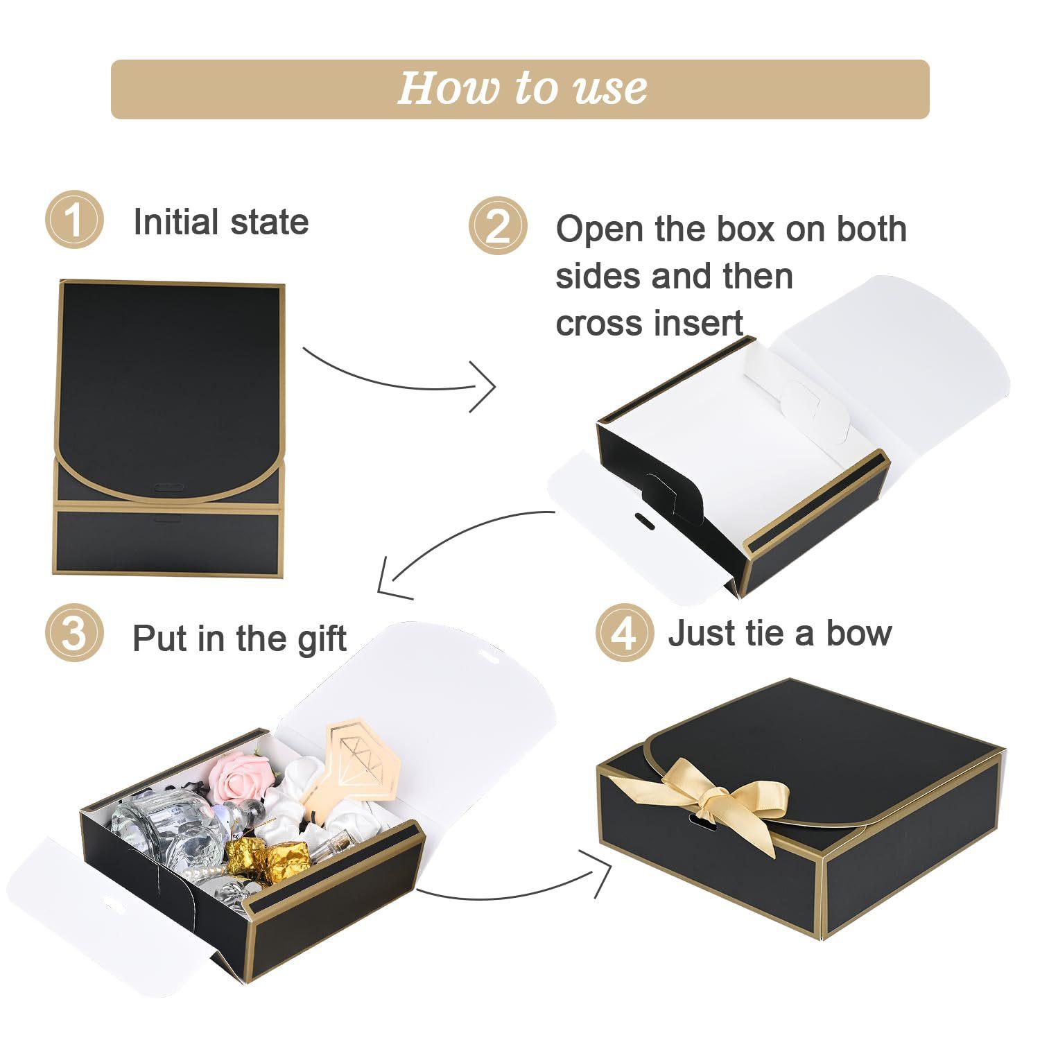 Gift Box Set With Lids, Deluxe Black Gift Box With Ribbon, Proposal Boxes, Best Man Proposal Boxes, Bridesmaid Boxes, Chocolate Candy Boxes For Graduation Gifts. Gift Boxes With Bow Ribbon Packaging Suitable For Weddings, Engagements, Birthday