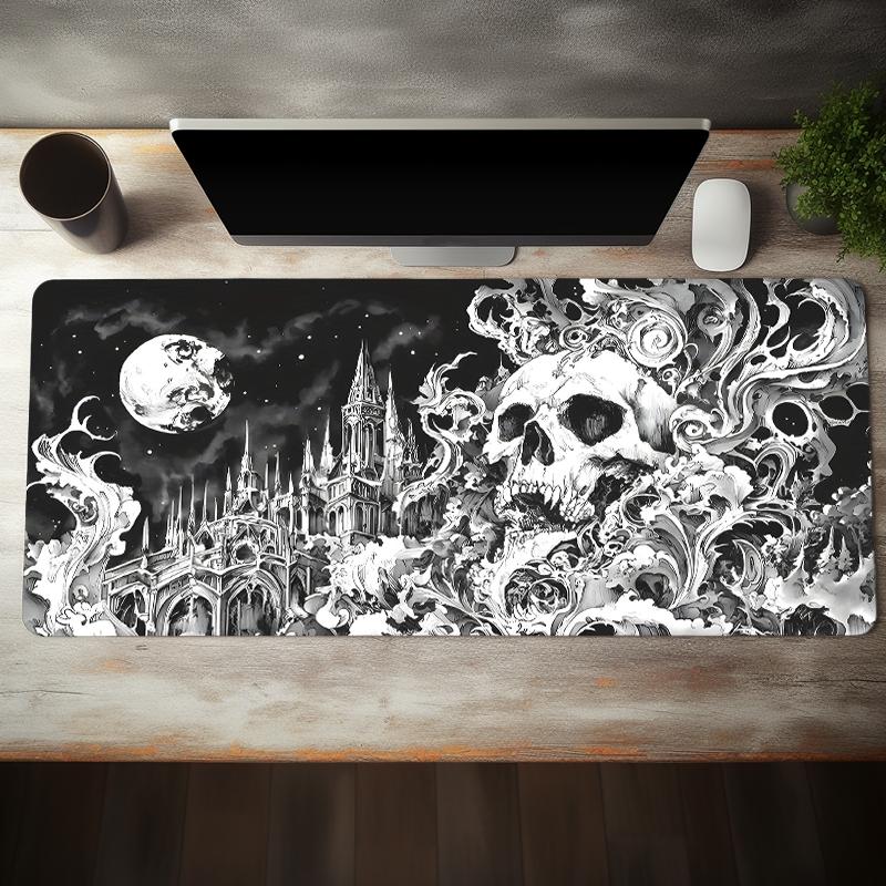 Extra Large Gothic Moon & Skull Mouse Pad Dark Fantasy Gaming Desk Pad 35x16 Inch Computer Keyboard Mousepad with Non-Slip Rubber Base Durable Stitched Edge Perfect Gift for Home and Office Gaming Desk Accessory