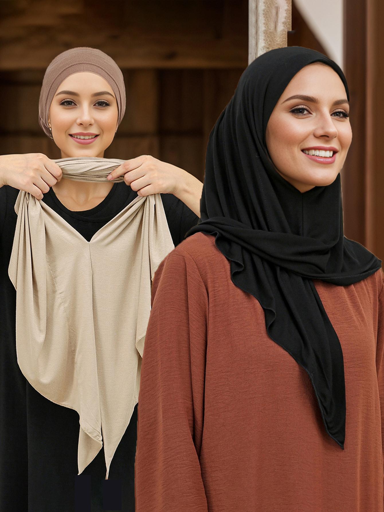 Women's Plain Stretchy Head Scarf Turban Hijab, Elegant Daily Wear Design, Breathable & Sun Protection, Perfect for All Seasons