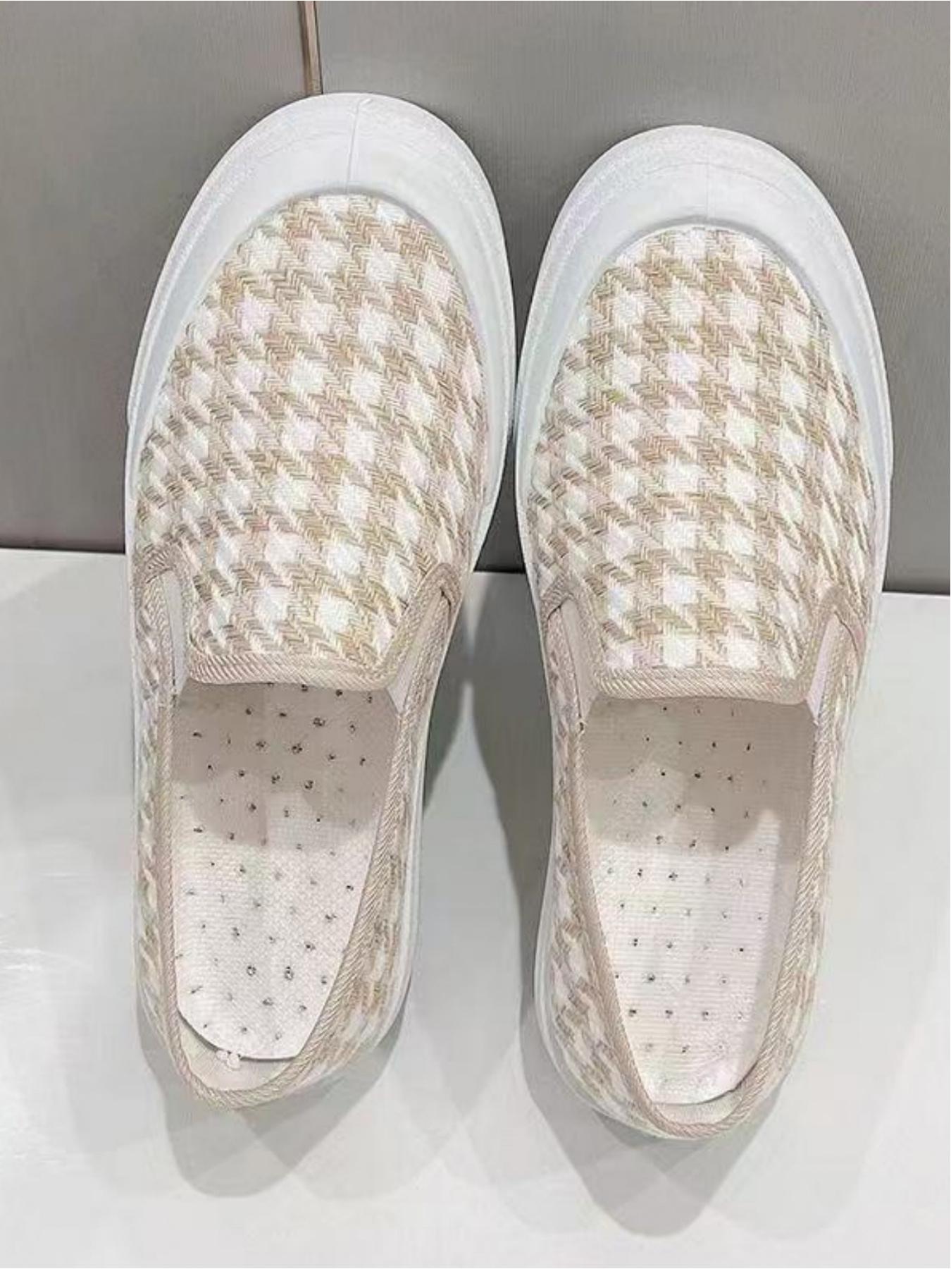 Ladies' casual sports shoes, thick soled canvas shoes, woven upper soft, skin friendly, breathable and comfortable, classic and fashionable plaid pattern, versatile and preferred for daily commuting, leisure shopping and shopping