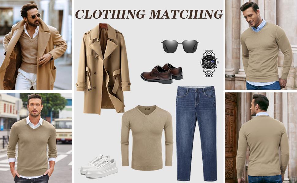 COOFANDY men's casual V-neck sweater ribbed knit slim fit long sleeved pullover, Roman knit men's top, a choice for autumn and winter. (Excluding lining) Knitwear Menswear