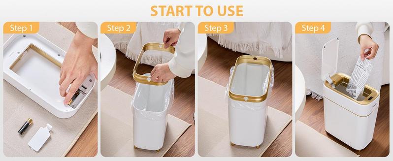 PUKOMC Smart Sensor Trash  can  : Battery-powered, waterproof, and durable. Features wave/knee induction, voiceless opening, and a removable liner for multipurpose use. nordic garbage bin automatic trash bin cleaner