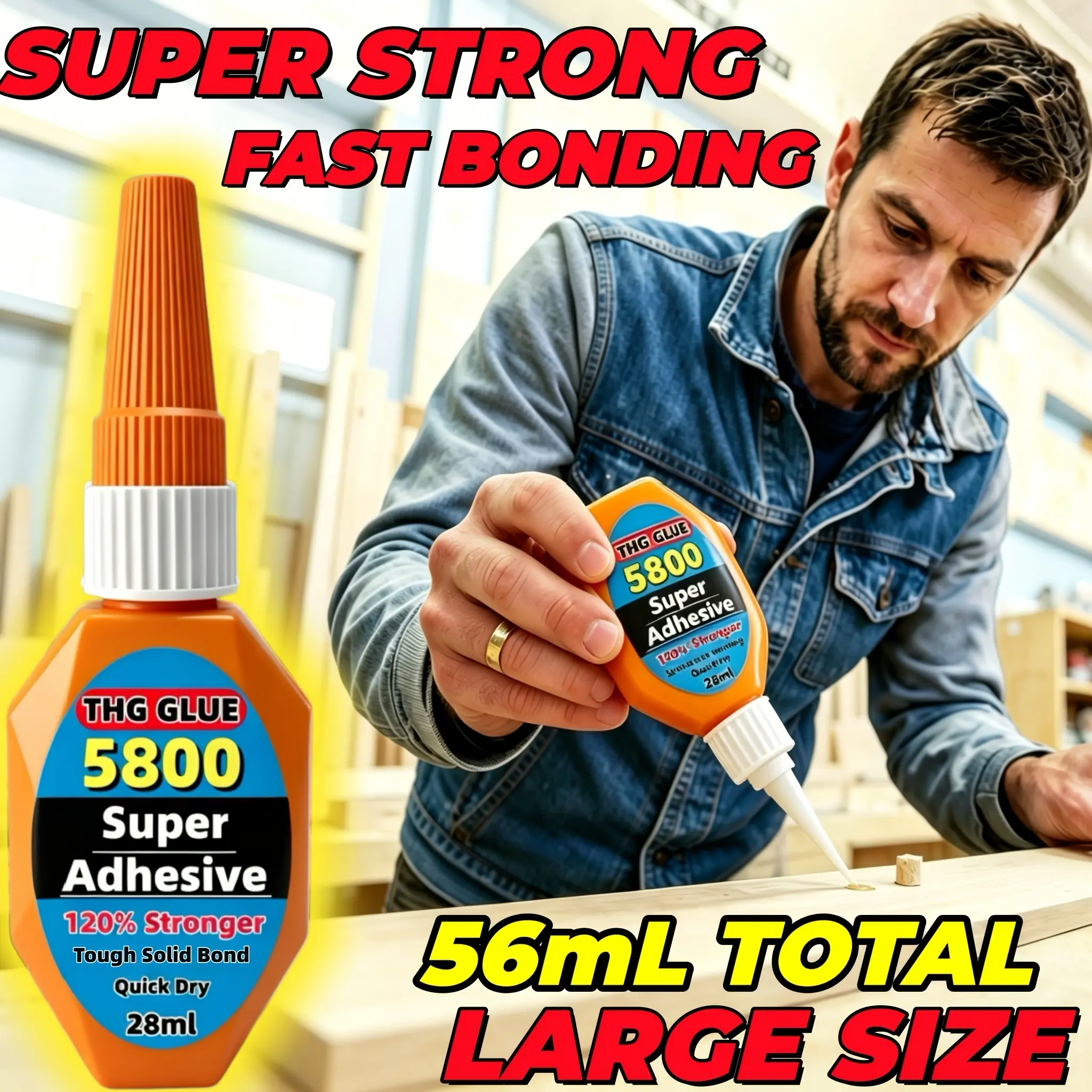 2-Pack Glue with 4 Glue Tips, Large Size Waterproof & Quick-Dry Super Glue for Plastic Wood Metal, Fabric, Rubber, Shoes, Ceramics, Rhinestone, Nail , Multi-Purpose for Repairs Crafts, DIY Projects,toolupgrade