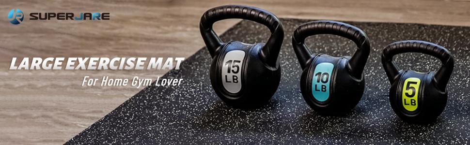 SUPERJARE 0.56 Inch Thick Exercise Equipment Mats, EVA Foam Mats with Rubber Top, Interlocking Rubber Floor Tiles for Home Gym and Fitness Room, Protective Flooring Mat, 24 in x 24 in